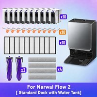 Compatible For (Narwal Flow 2 - Standard Dock with Water Tank) Vacuum Parts Main Side Brush Cover HEPA Filter Mop Cloth Dust Bag