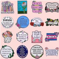 Cartoon Inspirational & Funny Quote Enamel Lapel Pins, Floral Slogan Brooch Badges for Backpack Clothing DIY Decor Accessories
