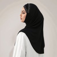 2pcs/set Muslim Instant Hijab with Open Caps Women Rhinestone Jersey Hijab Head Cover Neck Islam Solid Undercap Turban Tube Caps