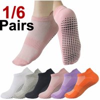1/6 Pairs Women Anti Slip Yoga Cotton Socks Pilates Wear-Resistant Comfortable Sweat Absorbing Breathable Running Fitness Socks