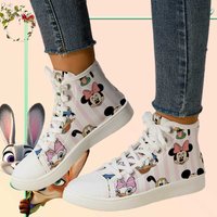 fficially Licensed Disney Mickey & Friends Pink Stripe High Top Canvas Sneakers – Cute Character Print, Breathable Soft Upper Ca