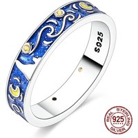 925 Sterling Silver Luminous Moon Star Ring Cubic Zirconia Fashion Jewelry Gift for Women Wedding Ring Jewelry Gift
