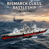 Blocs de construction de navire de guerre de classe Bismarck à l'échelle 1:300, kit de modèle de bateau de guerre, jouet pour garçons, adultes, enfants, cadeau DIY, 2686 pièces