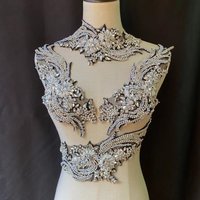 Heavy Bead Rhinestone Patch Crystal Florals Applique for Dance Costume,Bridal Decor,Couture,Silver Red Green Gold Orange