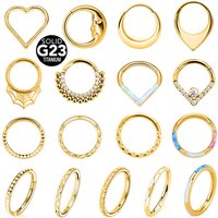 ASTM F136 G23 Titanium Heart Moon Flower Teardrop Septum Piercing CZ Opal Clicker Segment Nose Ring Daith Conch Hoop Earring 16G