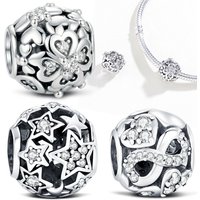925 Sterling Silver Charm Stacked Four-Leaf Clover Infinity Symbol Pendant Jewelry Making For Bracelet Women's Fashion DIY Gifts