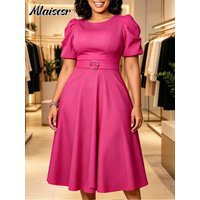 Mlaiscsr Modern Hot Pink Fit-and-Flare Dress with Belt Detail Sophisticated Office-to-Evening Wear for the Professional Woman