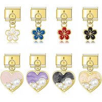 Hapiship 2025 Wholesale Golden Flower Heart Italian Charms Fit 9mm Stainless Steel Bracelet Drop Shipping Women Jewelry DJ1471