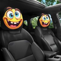 2Pcs Quirky Big-eyed Joyful Face Print Caer Headrest Covers Universal Comfortable Fit Auto Head Rest Protector Funny Car