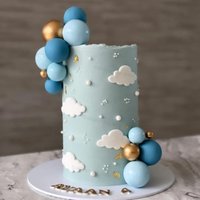 36Pcs Blue Balls Cake Toppers White Cloud Boho Cake Decorations for Bear Birthday Baby Shower Baptism Cupcake Topper Cake Decor