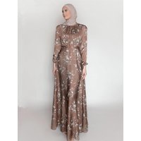 New Morocco Long Dress Muslim Women Flowers Printed Silky Long Abayas Robes Fancy Maxi Dress French Stylish Islamic Dress Belt