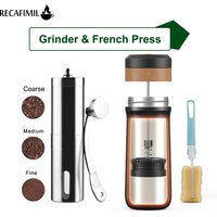 350ML French Press Portable Press Coffee Maker with Coffee Plunger Filter Tarvel Mug Pot Stainless Steel Manual Coffee Grinder