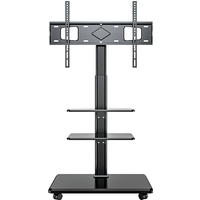 Mobile TV Stand Height Adjustable TV Stand with Wheels Double Tray for Audio-Visual Devices Rolling TV Stand