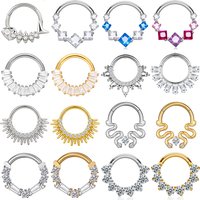 1PC G23 Titanium Piercing Goth Jewelry Wholesale Hinged Nose Ring Clicker Nose Septum Helix Daith Conch Cartilage Earrings 16G