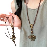 Antique Butterfly Long Collar Chains Necklace for Women Vintage Simple Metal Suspension Pendant Handmade Jewelry Retro Accessory