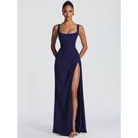 Mozision Square Collar Backless Sexy Maxi Dress Women Elegant Spaghetti Strap Sleeveless High Split Bodycon Club Party Dress