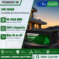 POWGROW 12V 24V 100Ah 300Ah Deep-Cycle-LiFePO4-Batterie mit integriertem BMS-Schutz, 6000+ Zyklen für Solarwechselrichter und netzunabhängige Stromversorgung
