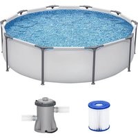 【Hot Item】Round Metal Frame Above Ground Swimming Pool Set With Filter Pump & Type I Cartridge 10ft X 30in Outdoor Backyard, Cus