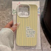 Yellow Striped Letter Pattern Pebbled Texture Phone Case, Suitable for iPhone 17, 16, 15, Plus, Pro, Max Series Phones - Ideal for Gifting