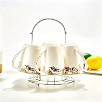 6cup + 1stand, bone china cute mugs set, original coffee cups, porcelain microwave mug, breakfast coffee cups, espresso cups