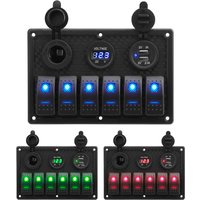 4.2A Dual USB Slot Socket 6 Gang Rocker Switch Panel Digital Voltage Display for Marine Boat Car Rv Vehicles Truck Yacht
