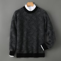 2025 Winter Men's Color blocked Round Neck 100% Pure Wool High end Leisure Thickened Warm Soft Glutinous Base Sweater Youth