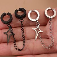Women Men Gothic Hip Hop Long Tassel Hanging Stud Clip Earring Punk Fake Pierced Star Pendant Earrings Jewelry Gifts Bijoux