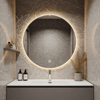 Round Smart Bathroom Mirror LED Lights Wall Mounted Mirror 3 Colors Memory Stepless Dimmable Waterpoof Touch Switch Hardwired