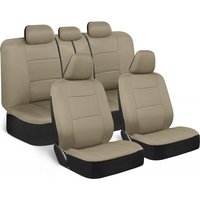 Seat Covers Full Set in Solid Beige – Front and Rear Split Bench Seat , Easy to Install for Auto Trucks Van SUV Car