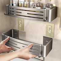 No Need To Drill Walls for installation Aluminum Bathroom Shelf Shelves Shampoo Rack Storage Holder Kitchen Organizer Wall Rack