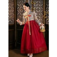 Festive Red Stage Uniforms Female New In Women's Hanbok Traditional Korean Clothing Court Style National Dance Tops Skirt Set