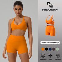 Hearuisavy Fitness Set 2Pcs Women Gym Sports Bra Crisscross Back Yoga Bra Breathable Quick Dry High Waist Tight Workout Shorts