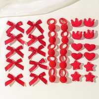 10pcs Red Colors New Year Girls Crown Butterfly Children Hairbands No Harm Cartoon Towel Rope Ponytail Holder Kids Rubber Band