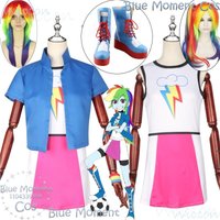 Anime My Rainbow Dash Suit RD Cosplay Little Girl Cute Rainbow Pony Wig Lovely Prop Coat Shoes Women Party Halloween Customized