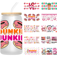 Dunkie Junkie Coffee Donuts UV DTF Wraps Transfer Sticker Selfadhesive Waterproof High Quality For 16OZ Libbey Glass Can Tumbler