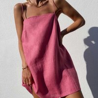 Summer New Solid Color Casual Sleeveless Backless Slip Dresses Women Style Cotton And Linen Dress Holiday Party A-Line Dress