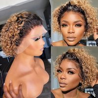 Pixie Cut Wigs Honey Blond Water Deep Wave 13x1 Lace Wigs Afro Curly Short Bob Human Hair Wigs Natural