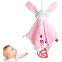 Soft Stuffed Animal Blanket Animal Comfort Blanket Infant Snuggle Toy With Rattle Paper And Teether For Appease Toddler Boy