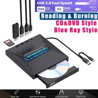 NEW External Blu Ray Burner, CD DVD Burner, DVD+/-RW Drive SD Card Reader, CD ROM Burner, DVD Player Hub-Co for Laptop Desktop