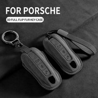 For Porsche Panamera Cayenne 971 911 9YA Macan Boxster Car Key Case Cover Auto Keychain Protective Suede 3 Button Accessories