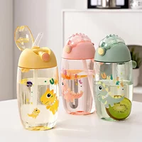 JIRO 600ML Children's Water Bottle For School Portable Cartoon Dinosaur Sippy Cup Creative Feeding Cup With Straws And Lids Drin