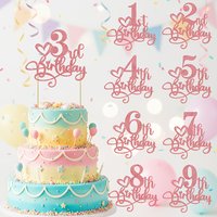 1pcs Shiny Pink Happy Birthday Cake Topper Decoration DIY Paper Letter Kids 1-18th Birthday Party Cake Decoration Supplies