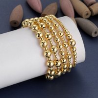 New Gold Color Ball Beaded Bracelet for Women Men Classic Handmade Stretch Stainless Steel Bracelets Party Fashion Jewelry Gift