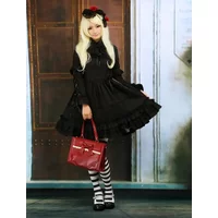 Womens Gothic Style Black Cotton Long Sleeves Court Lolita Dress Party Halloween