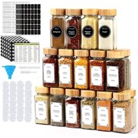 12Pcs Glass Spice Jars with Bamboo Lid Kitchen Glass Jars Spice Jar Set Seasoning Jars Organizer Storage Bottles for Spice Rack
