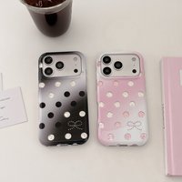 Korean Style Sweet Pink Black Gradient Silver Polka Dot Bowknot Shock Proof Phone Cover Case for iPhone 17 16 15 Pro Max