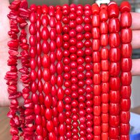 Natural Red Coral Bead Irregular Chip Drum Drop Rice Round Loose Stone Beads for Jewelry Making DIY Handmade Craft Bracelet 15''
