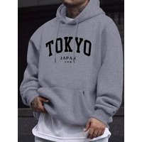 Men's Tokyo Japan Style Letter Creative Print Hoodie Autumn Winter Long Sleeved Sweatshirt Casual Comfortable Street Clothing
