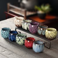 1Pc Japanese Style Change Ceramic Teacup Tenmoku Glaze Brief Egg Shape Tea Bowl For Gongfu Tea Pottery Coffee Mug Wine Drinkware
