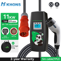 Khons 11KW 16A EV Tragbares Ladegerät Typ2 EVSE Ladebox Dreiphasiges Elektroauto-Ladegerät 5m Kabel